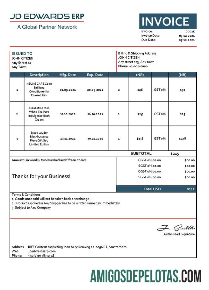 realista Modelo de fatura JD dos EUA